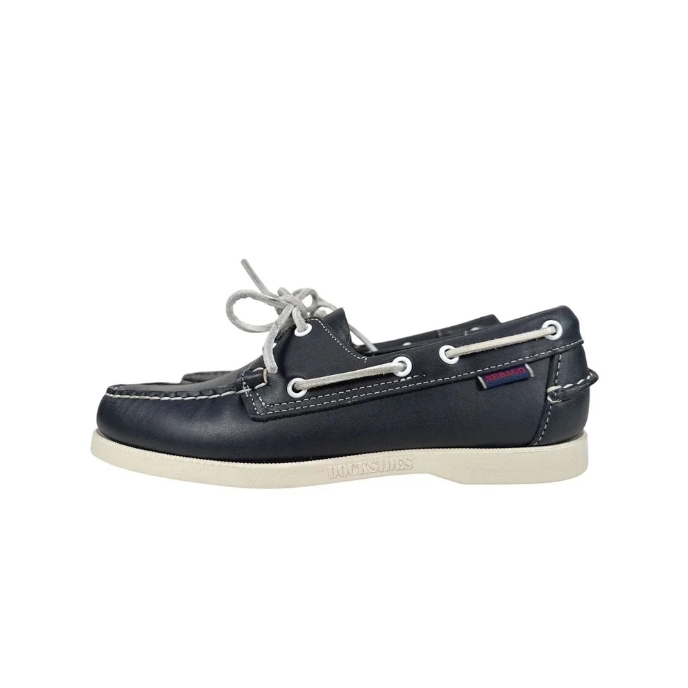 Sebago Docksides Portland Boat Shoes Mens Size 7 Navy Blue Leather